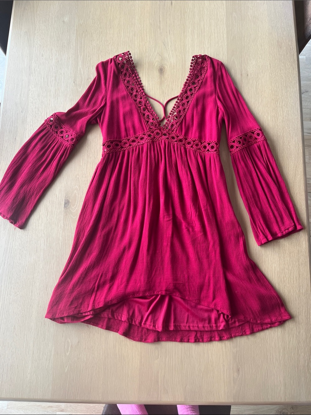 Women’s Pink Crochet-Trim V-Neck Tunic Top